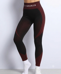 Women's High-Waist Leggings - Black and Burgundy Seamless